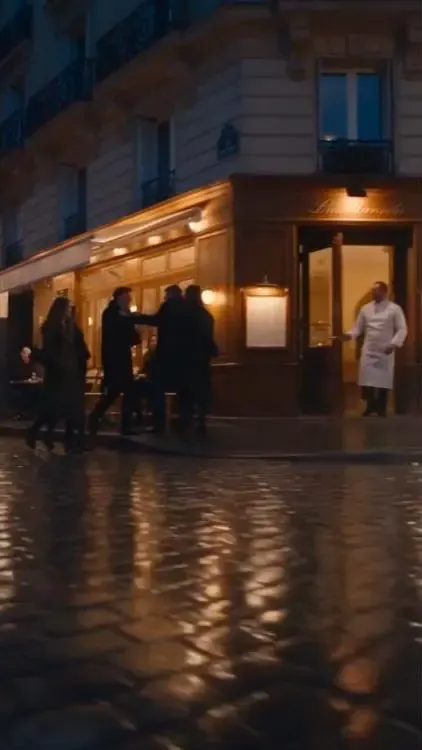 La rue animée devant le restaurant
